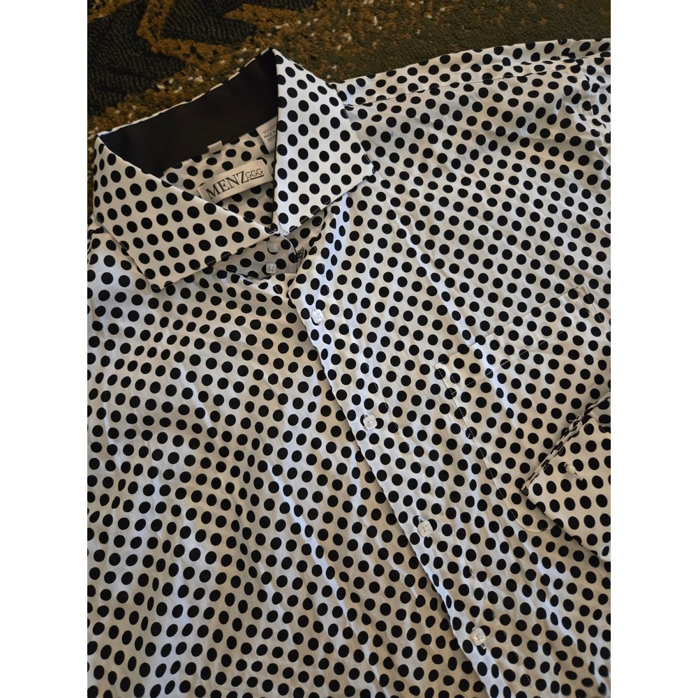 Mens Menzggg Black Polka Dot Button Down Shirt 19 19 1/2 36 37 Cotton Stunning